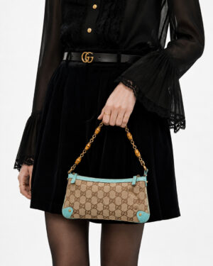 Alternative view of Gucci Pochette Bamboo Small GG Supreme Turchese