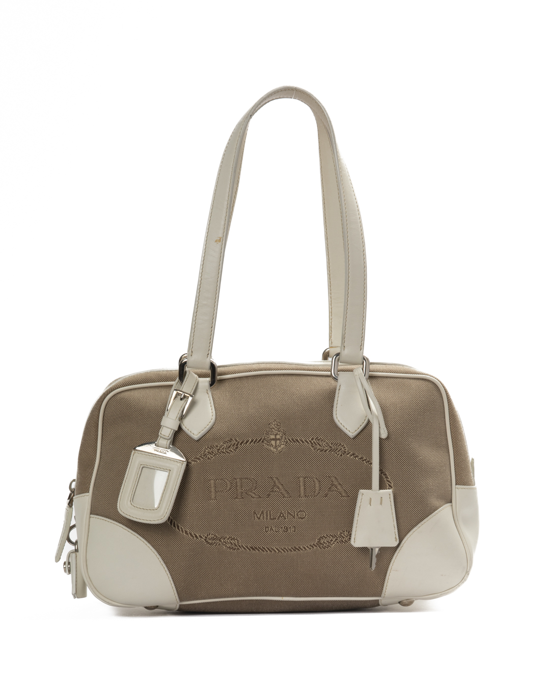 Prada Bauletto Logo Medium Canvas Bianca