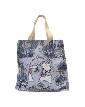 Dior Tote World Map Rafia Medium Blu