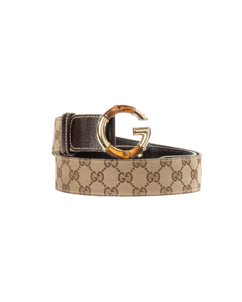Gucci Cintura Bamboo GG Supreme Marrone
