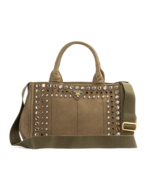 Prada Canapa Bag Small Borchie Denim Verde