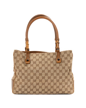 Gucci Tote Square Bamboo Medium GG Supreme Marrone