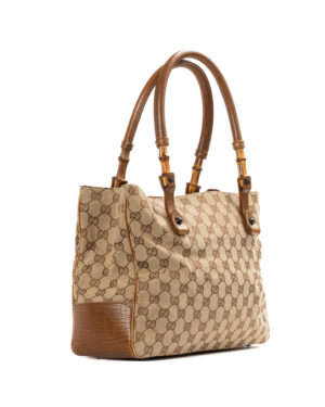 Alternative view of Gucci Tote Square Bamboo Medium GG Supreme Marrone