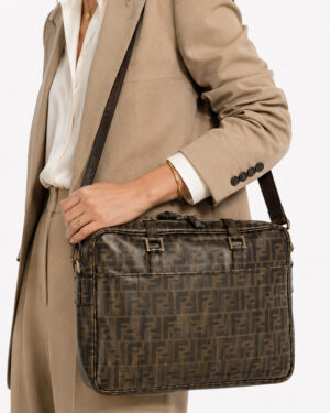 Alternative view of Fendi Portadocumenti Large FF Logomania Marrone