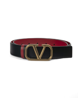 Valentino Cintura V Logo 30mm Reversibile Nero\Rosso
