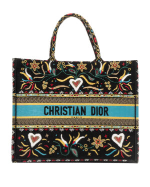 Dior Book Tote Large Flower Heart Nera