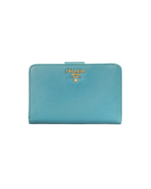 Prada Portafoglio Compatto Saffiano Turchese