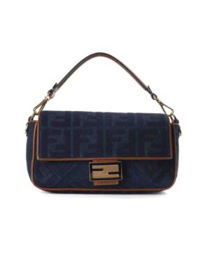 Fendi Baguette Medium FF Tela Blu Cammello