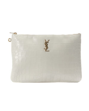 Saint Laurent Pochette Cassandre Medium Cocco Bianca