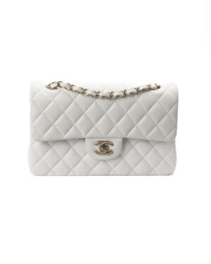 Chanel 23 Timeless Double Flap Caviar Bianca