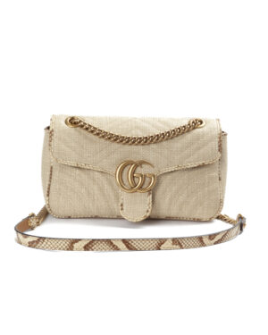 Gucci Marmont 26 GG Matelassè Rafia Beige