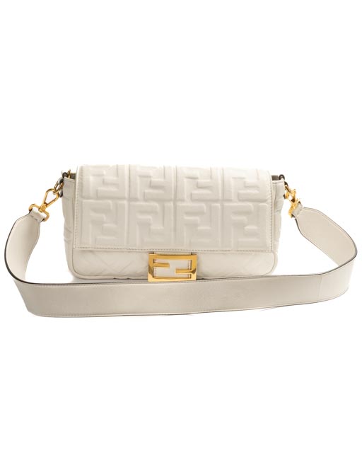 Fendi Baguette Medium FF Embossed Bianca