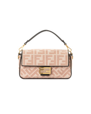Fendi Baguette Medium FF Tela Rosa Nero