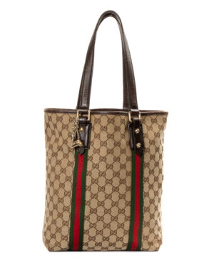 Gucci Tote Vertical Charm Medium GG Supreme Marrone