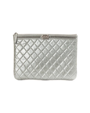 Chanel Pochette Boy Small Trapuntata Metallizzata Grigia