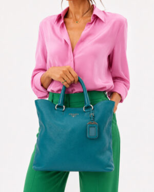 Alternative view of Prada Shopper Vertical Medium Granulata Turchese