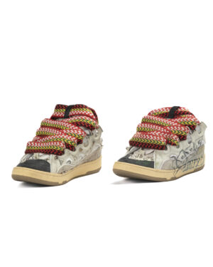 Lanvin Sneakers Curb Graffiti Borchie Bianco