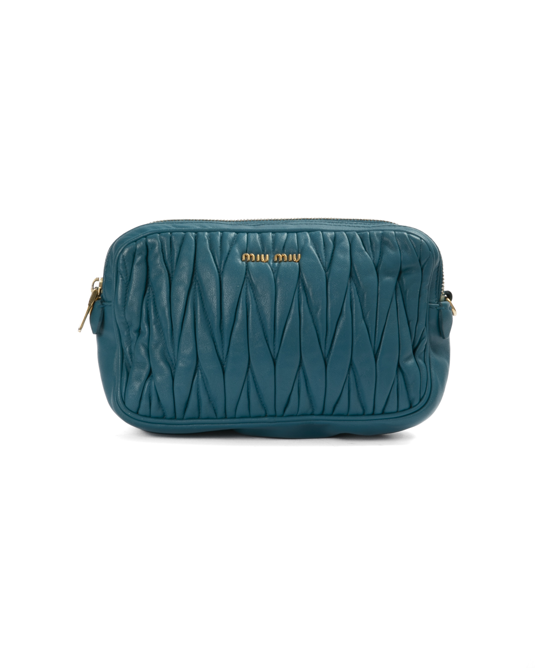 Miu Miu Pochette Zip Small Groffata Blu Petrolio
