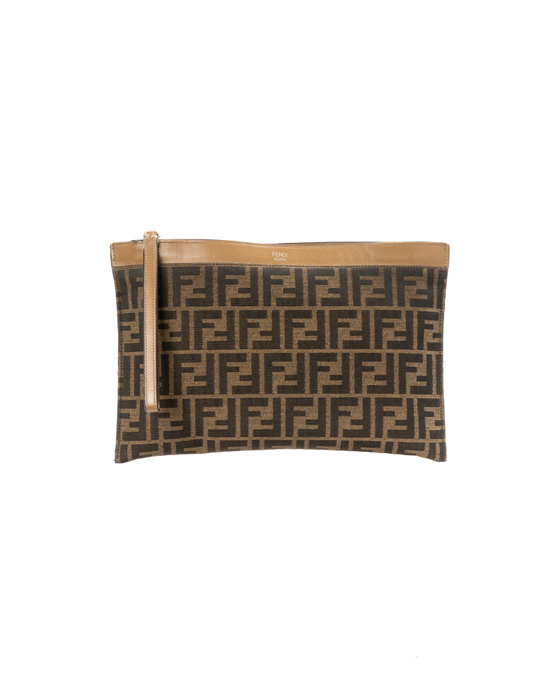 Fendi Clutch Piatta Medium FF Logomania Marrone