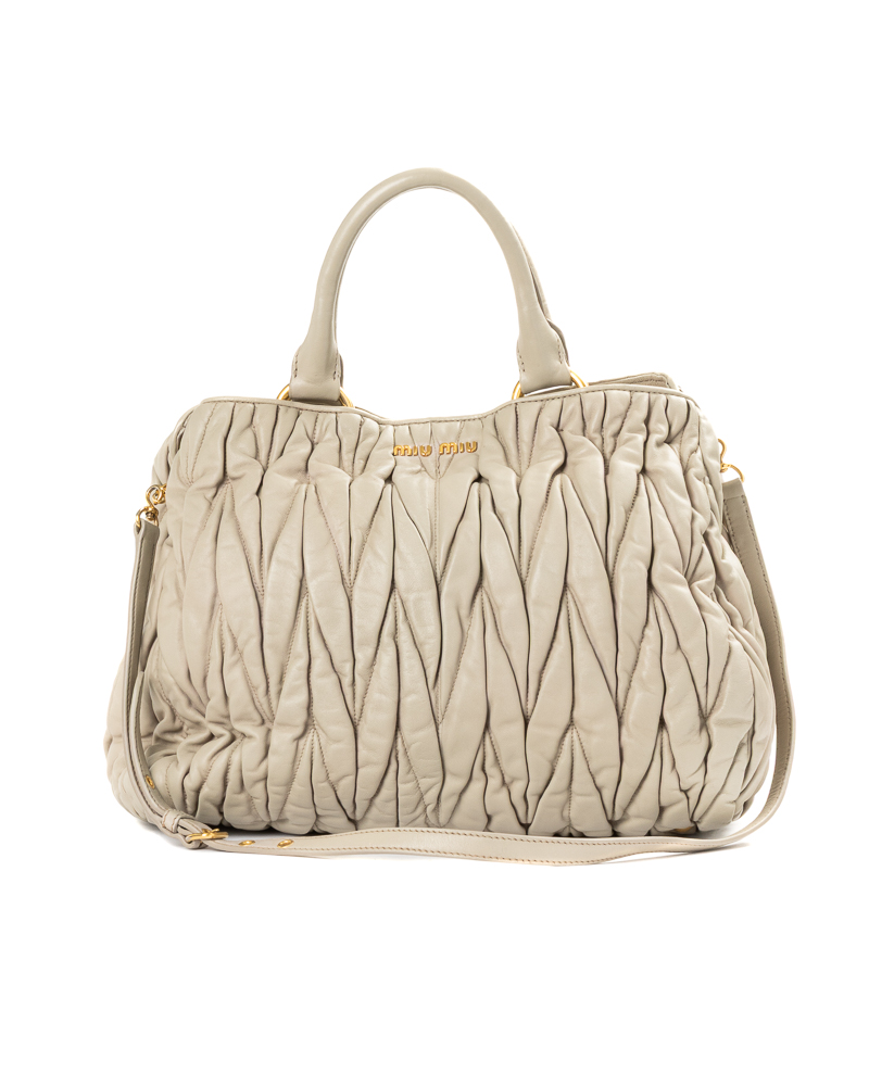 Miu Miu Shopper Tote Medium Groffata Grigia