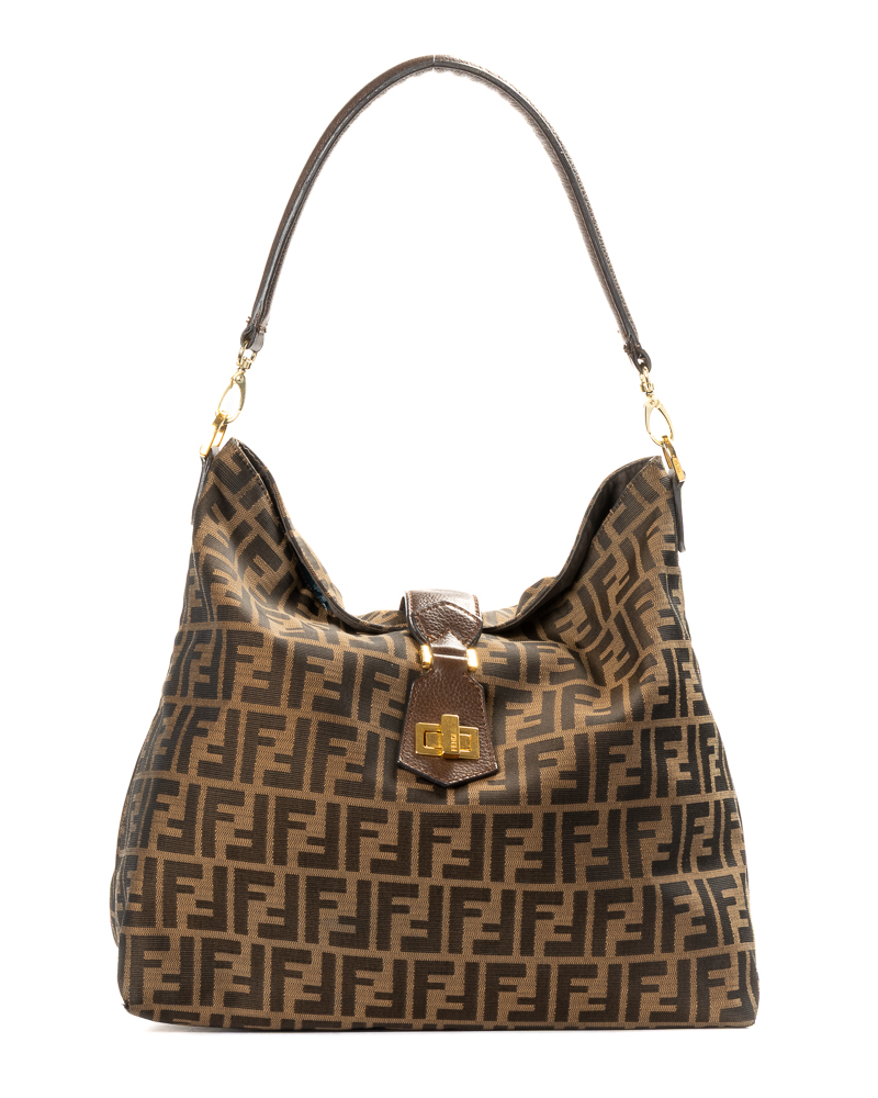 Fendi Sottospalla Hobo Medium FF Logomania Marrone