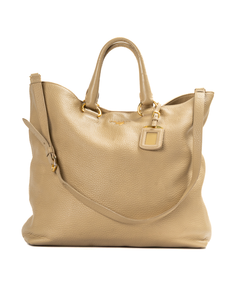 Prada Shopper Vertical Medium Granulata Beige