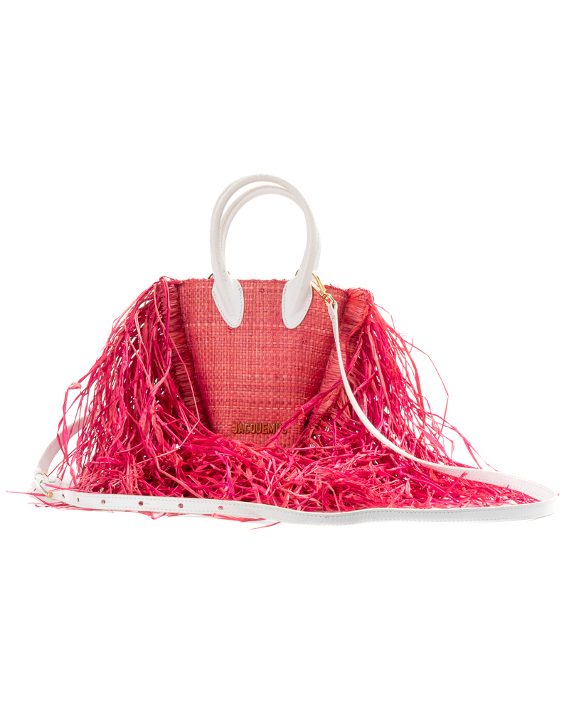 Jacquemus Le Baci Petit Rafia Fucsia Bianca