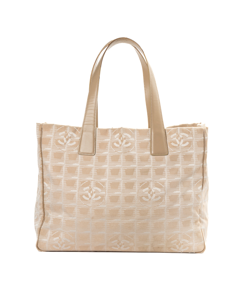 Chanel Tote Vertical CC Nylon Bicolor Beige