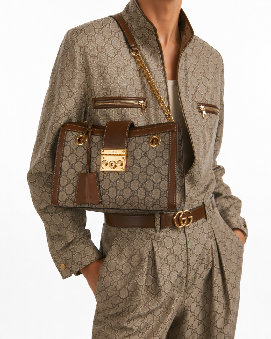 Alternative view of Gucci Padlock Tote Small GG Supreme Marrone