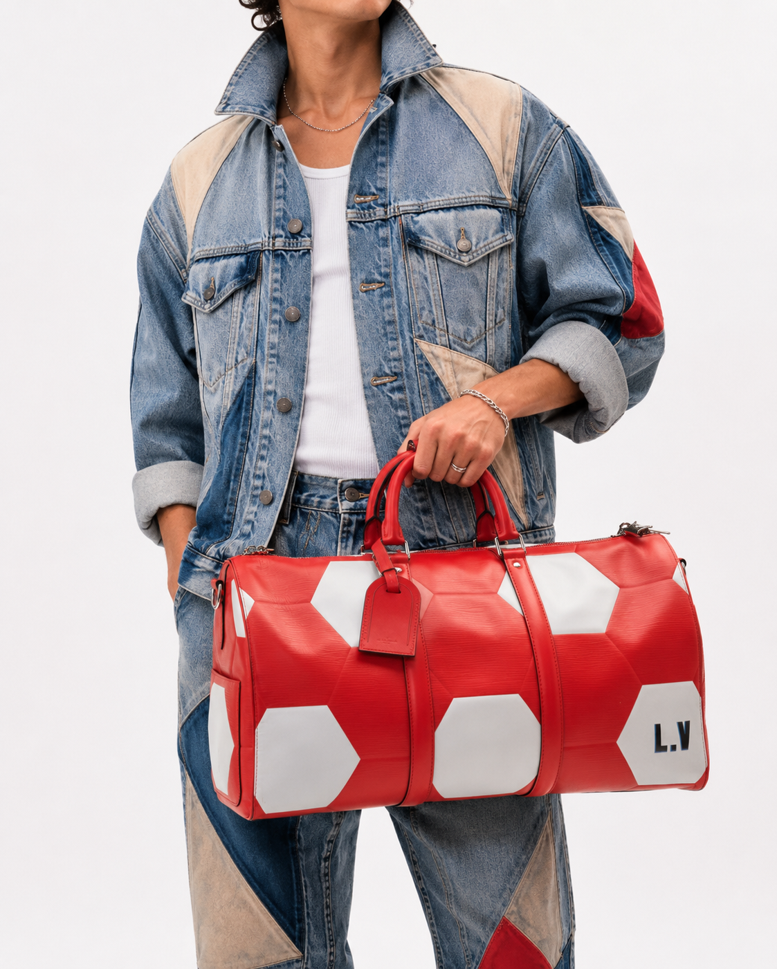 Alternative view of Louis Vuitton Keepall 50 Bandouliere Hexagonal Epi Rosso
