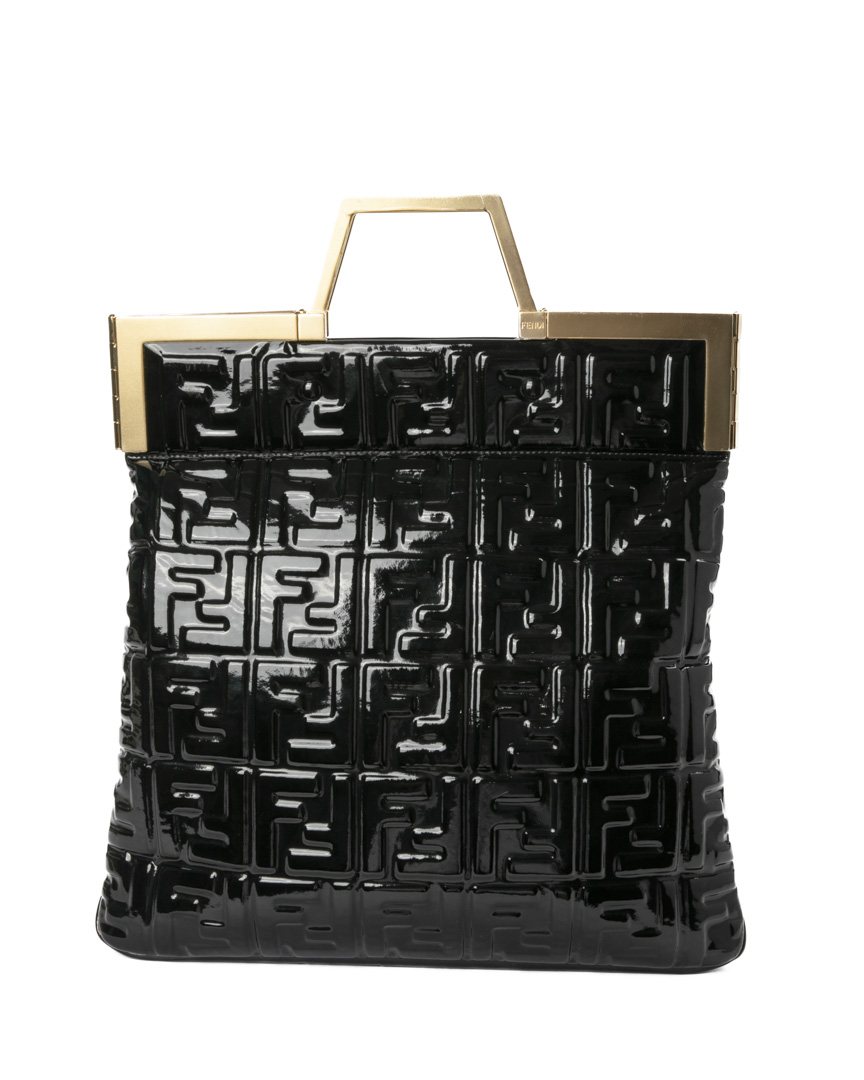 Fendi Tote Flip Medium FF Embossed Vernice Nera