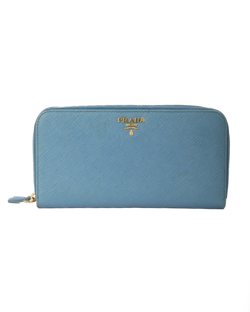 Prada Portafoglio Zip Saffiano Azzurro