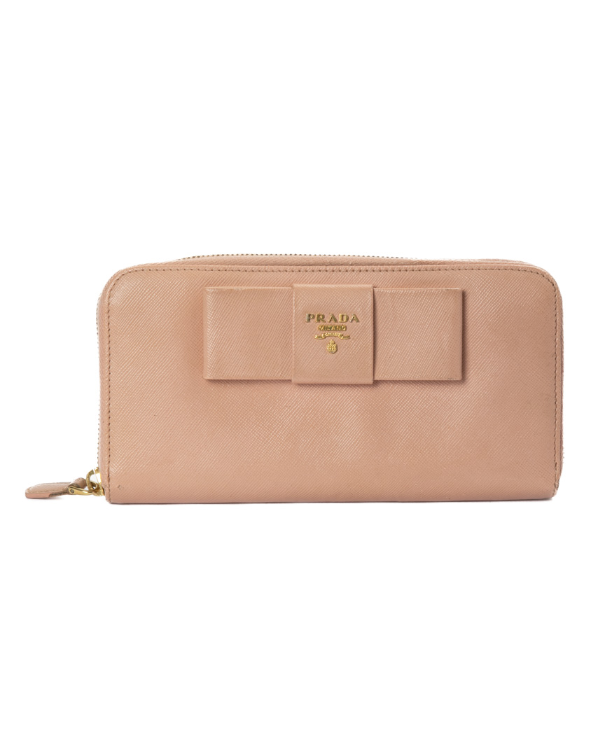 Prada Portafoglio Fiocco Zip Saffiano Rosa