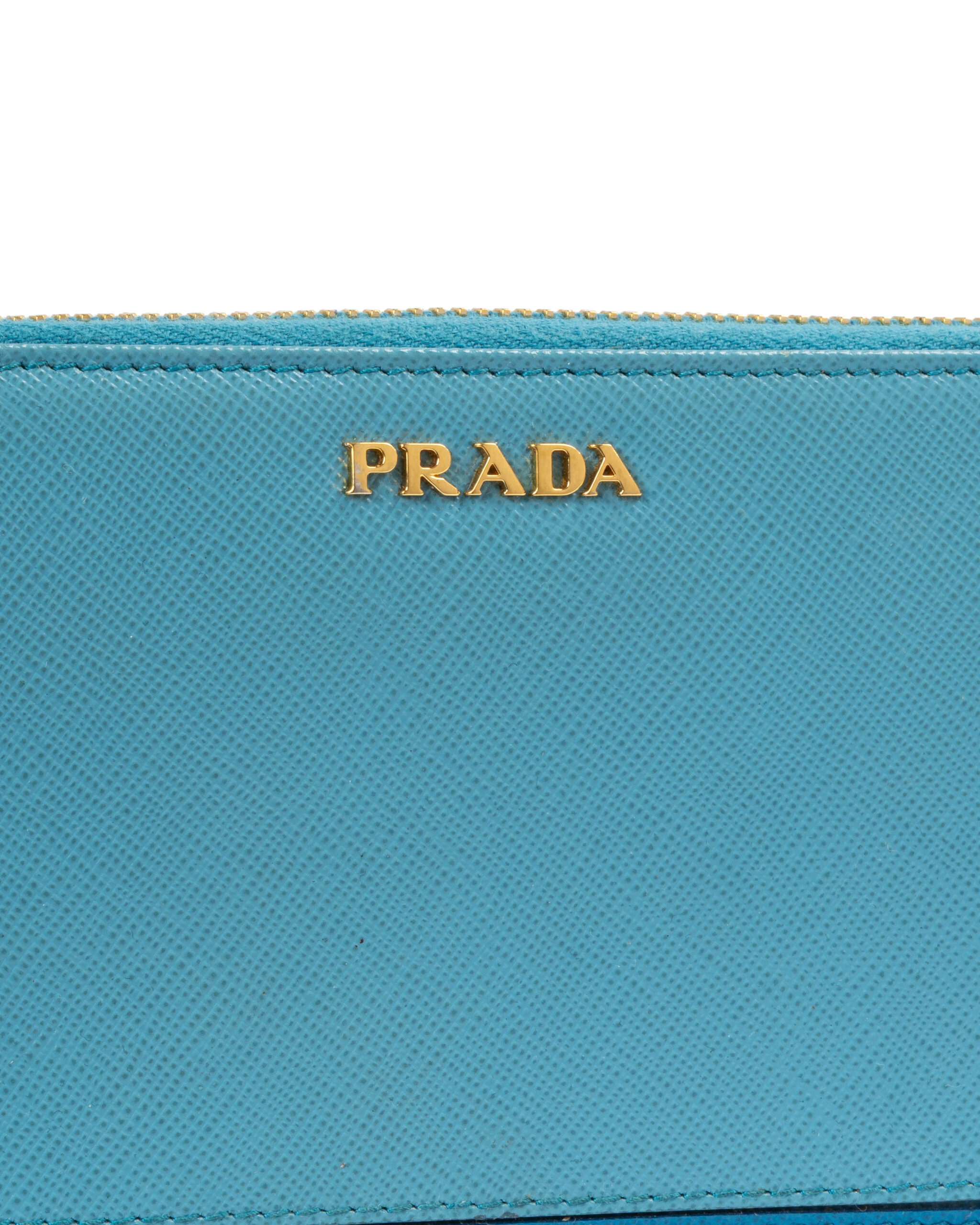 Alternative view of Prada Portafoglio Zip Saffiano Bicolo Azzurro
