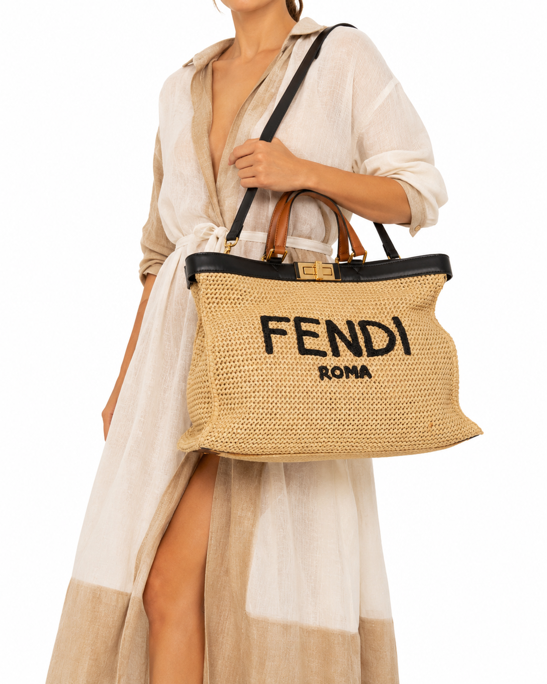 Alternative view of Fendi Peekaboo X-Tote Medium Rafia Beige