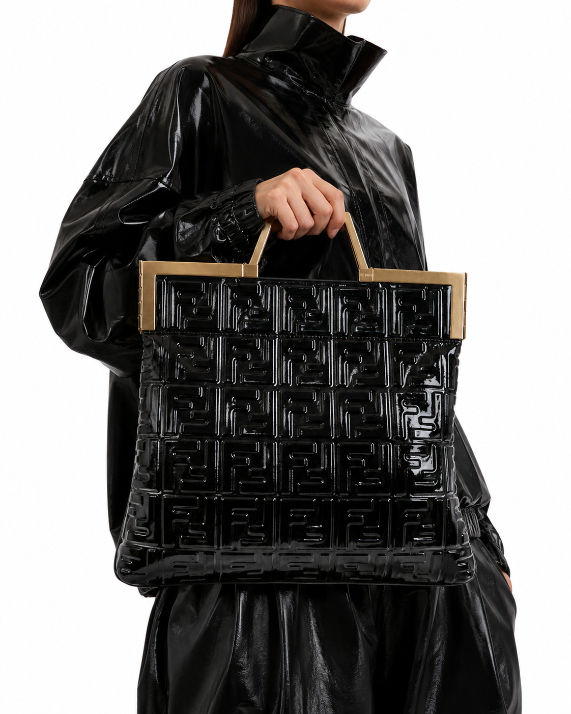 Alternative view of Fendi Tote Flip Medium FF Embossed Vernice Nera
