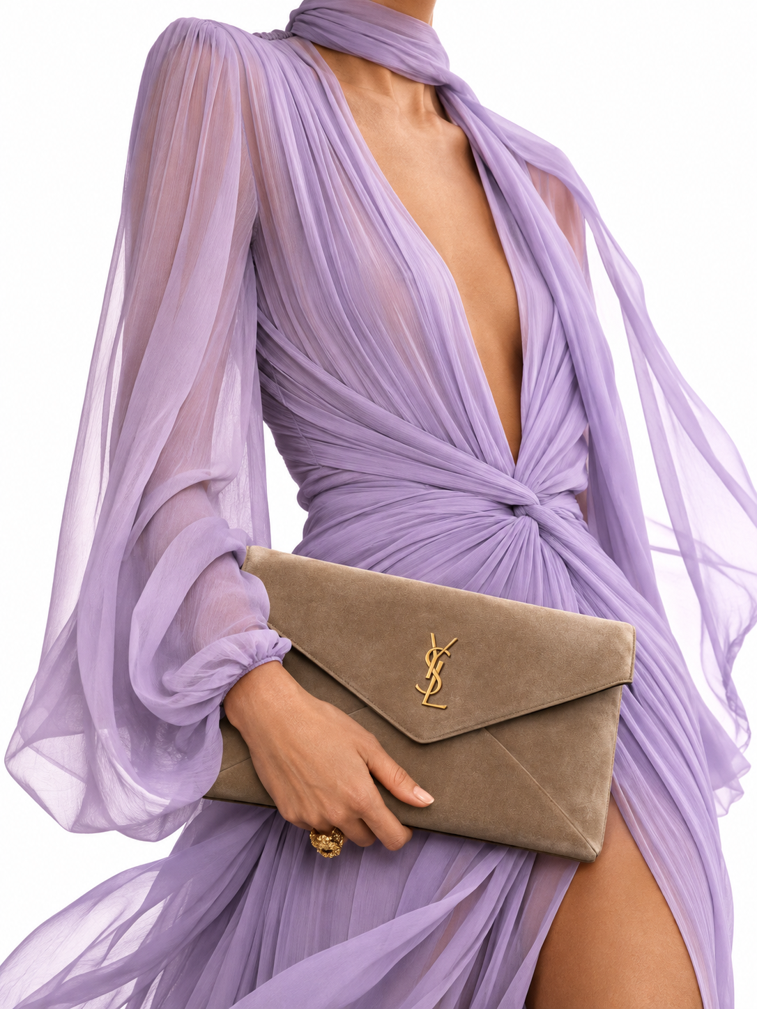 Alternative view of Saint Laurent Pochette Envelope Large Camoscio Beige