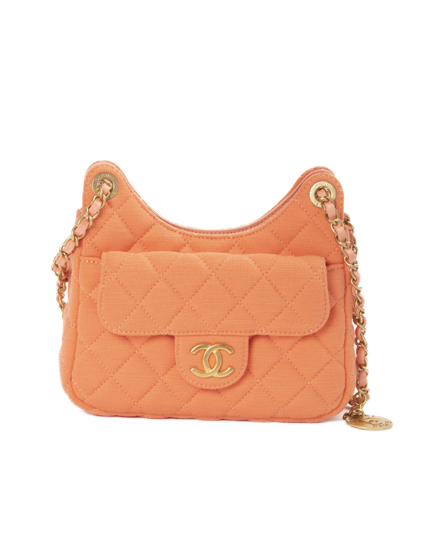 Chanel Wavy CC Hobo Small Jersey Pesca
