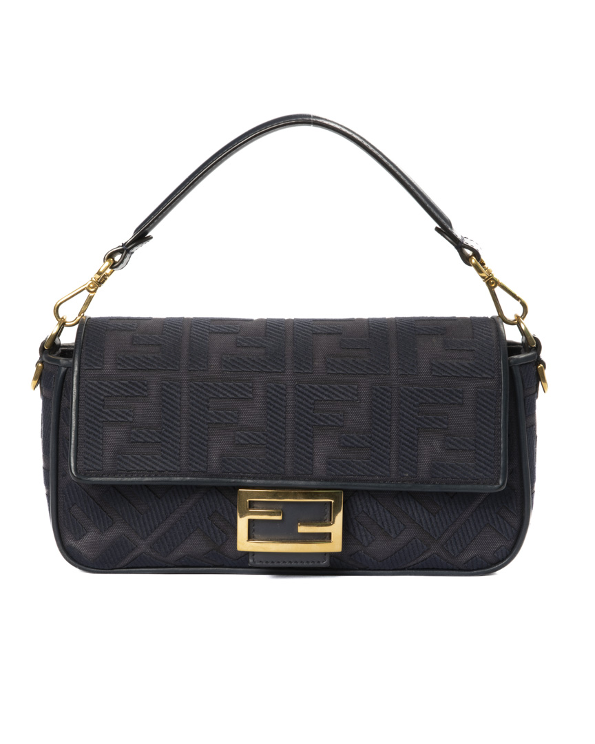 Fendi Baguette Medium FF Logomania Blu