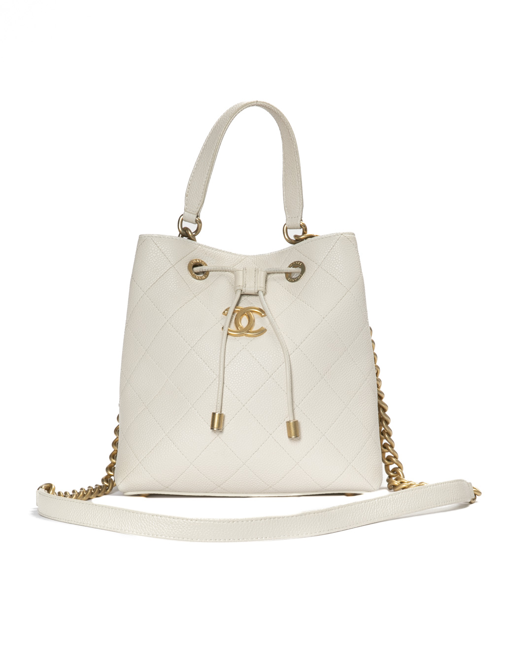 Chanel 25 Bucket Small Trapuntato Caviar Bianco