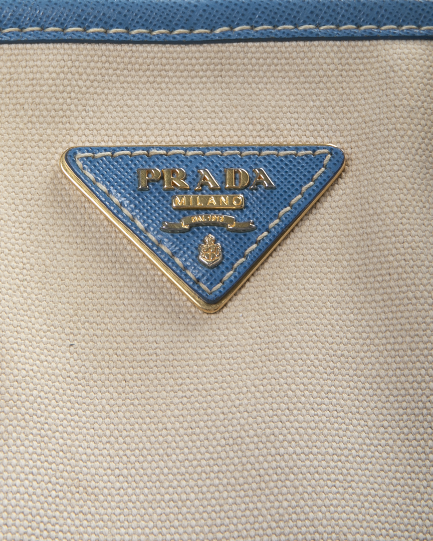 Alternative view of Prada Tote Square Medium Canvas Bicolor Azzurro