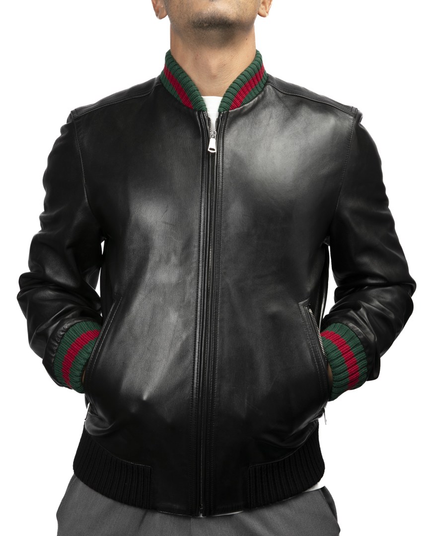 Gucci Giubbotto Bomber Web Pelle Nero