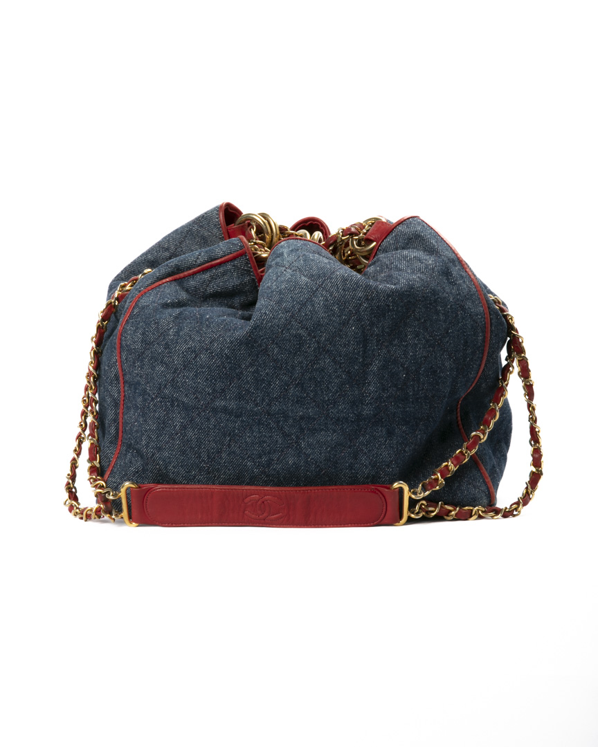 Chanel Bucket Vintage Chaint Trapuntato Denim Blu