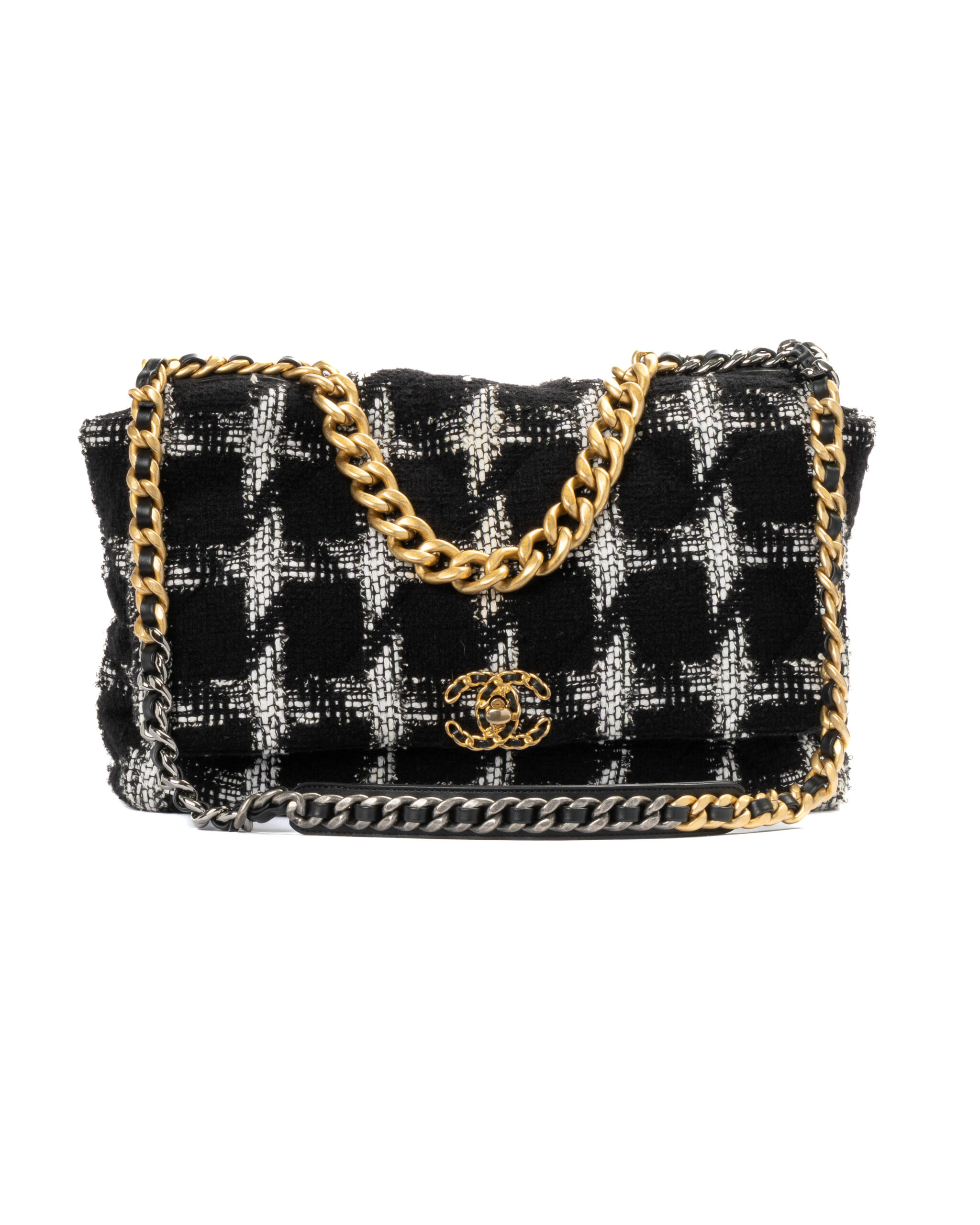 Chanel 19 Flap Bag Mini Tweed Pied-De-Poule Nera