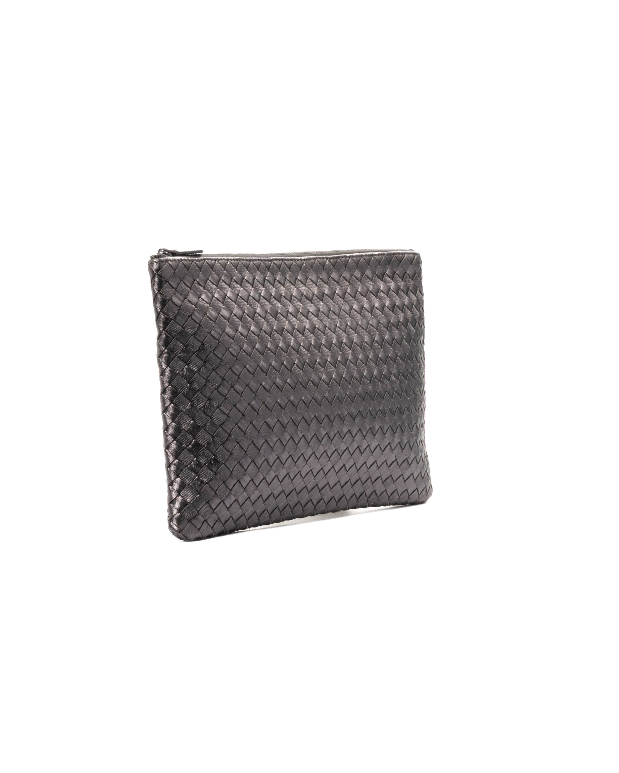 Alternative view of Bottega Veneta Pochette Zip Intrecciata Metalizzata Grigia