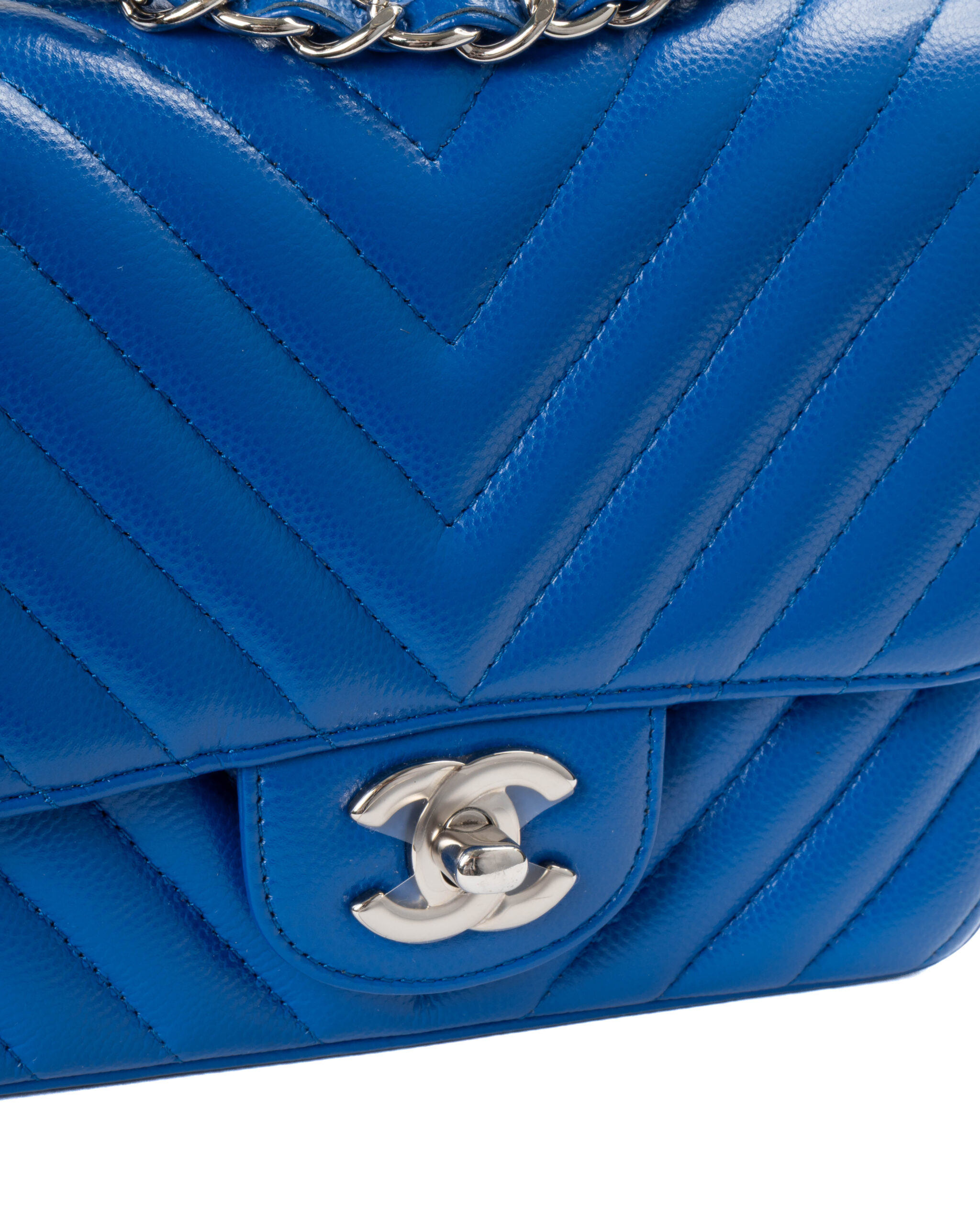 Alternative view of Chanel Mini Flap Square Chevron Caviar Blu Elettrico