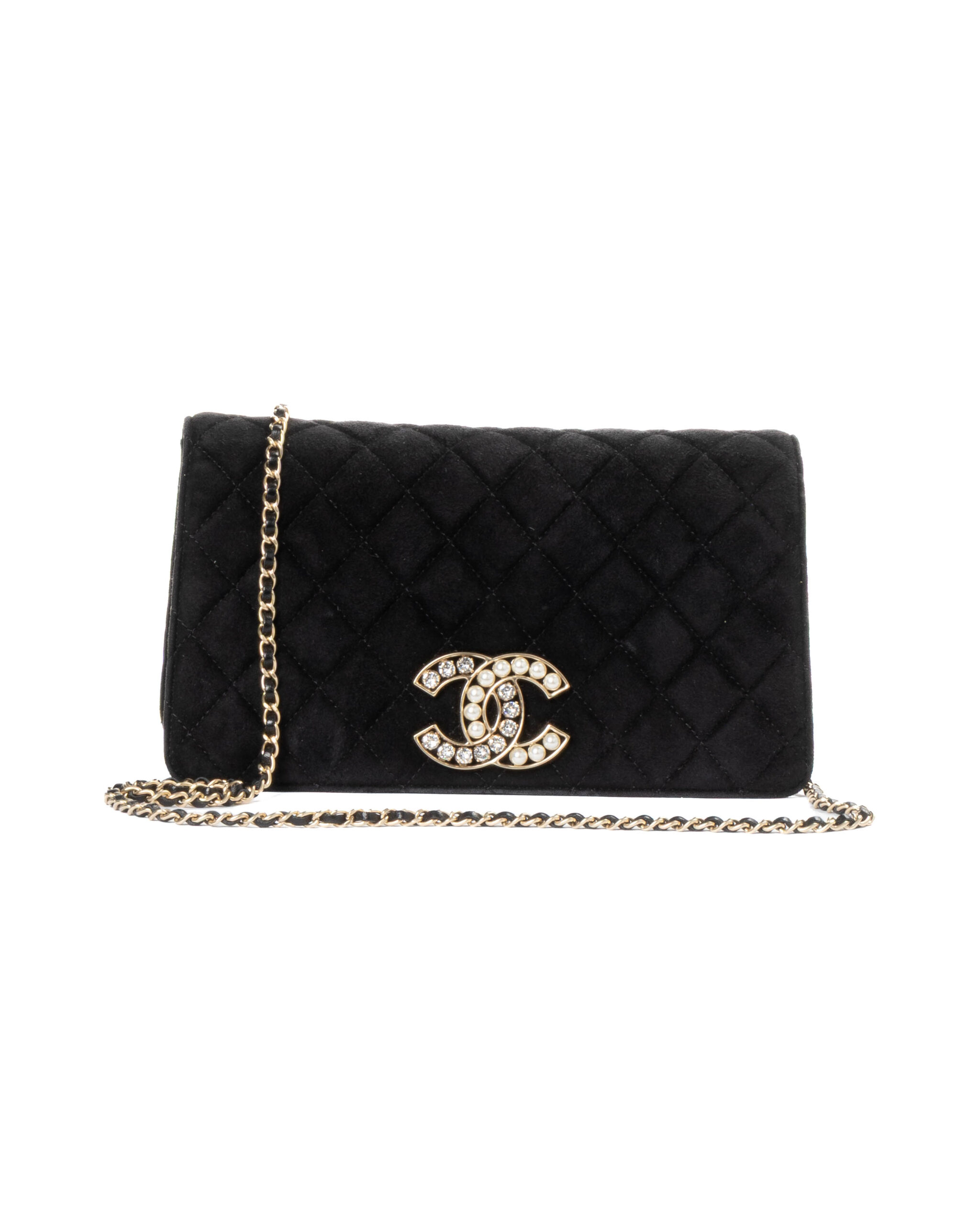 Chanel Pochette Chain CC Pearl Velluto Nero