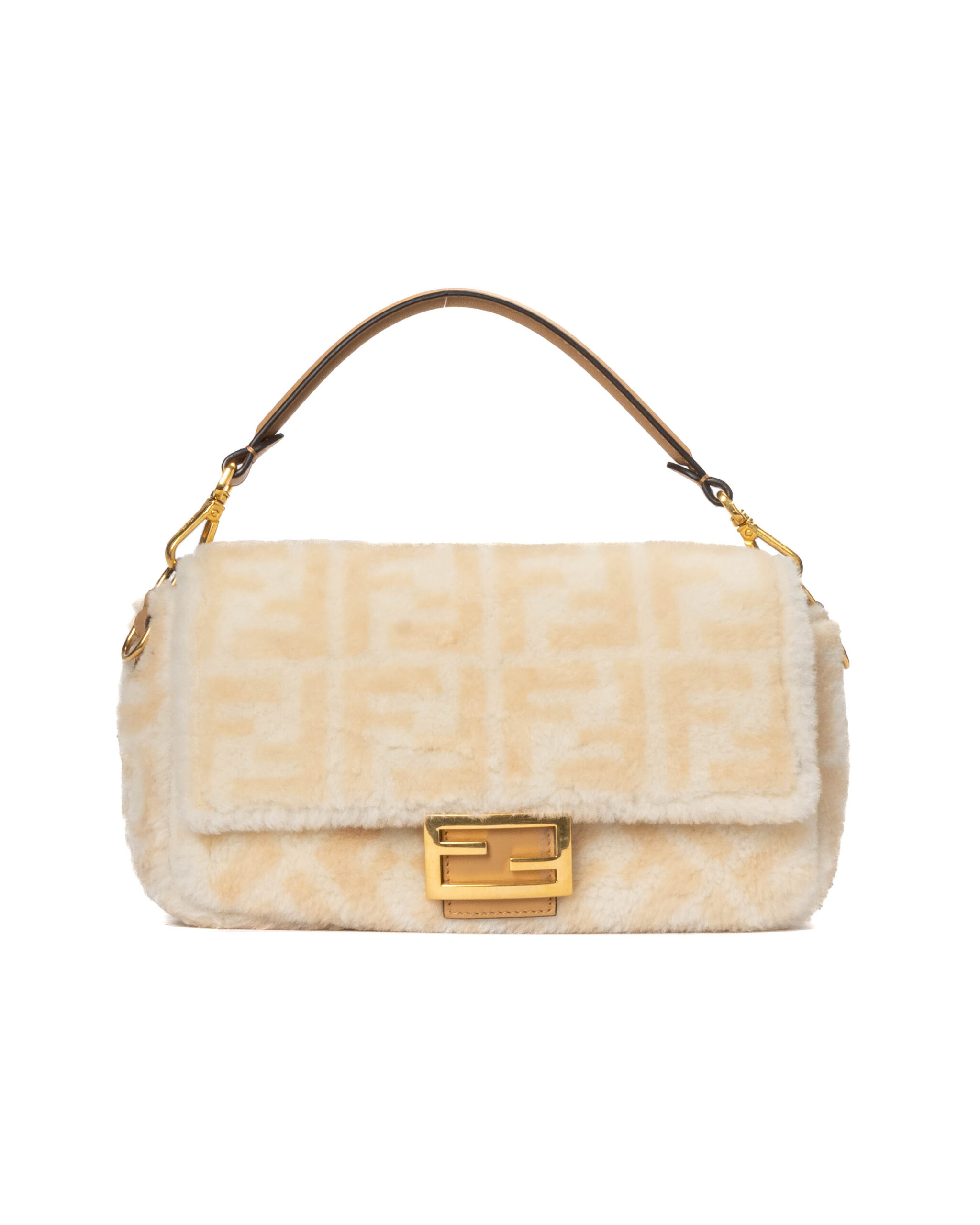 Fendi Baguette Medium Montone FF Logomania Beige