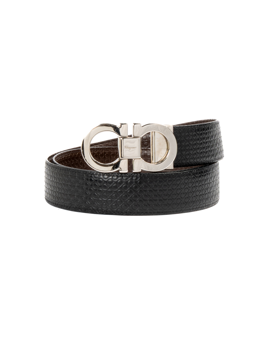 Ferragamo Cintura Gancini Reversibile Logata Nera/Marrone