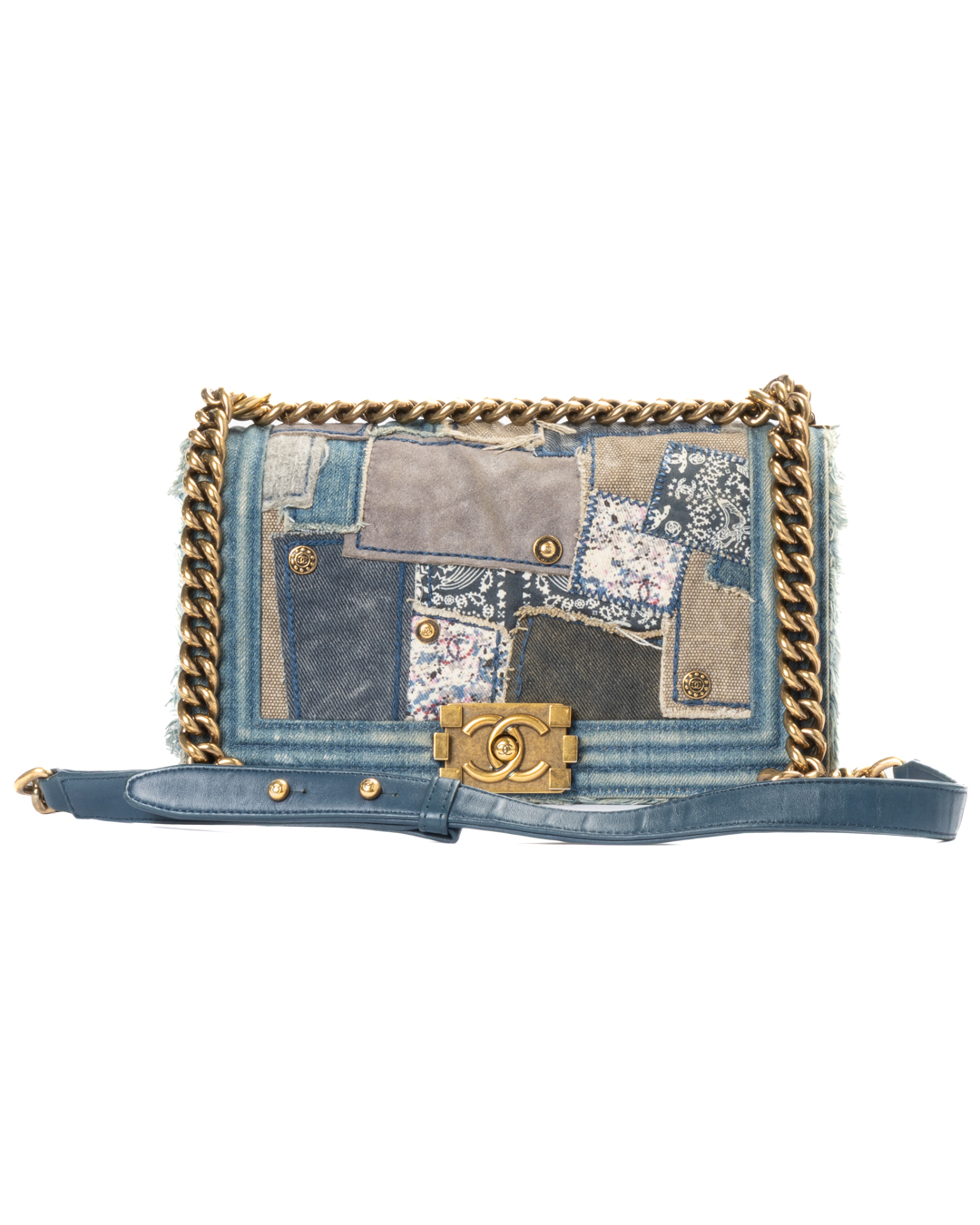 Chanel Boy Medium Patches Denim Azzurra